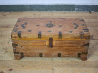Vintage Rustic Wooden Metal Bound Chest Box