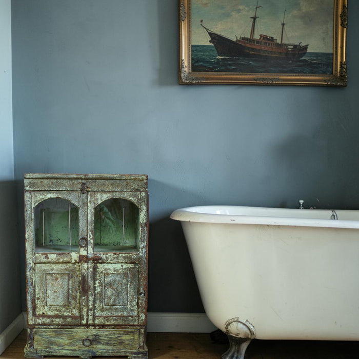 Vintage Worn Painted Rustic Cupboard Cabinet