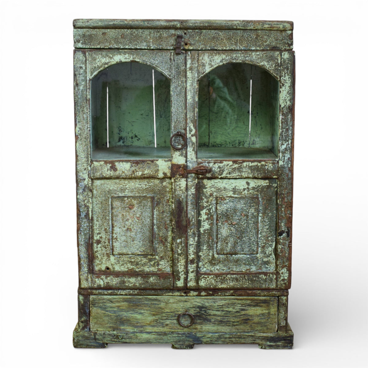 Vintage Worn Painted Rustic Cupboard Cabinet