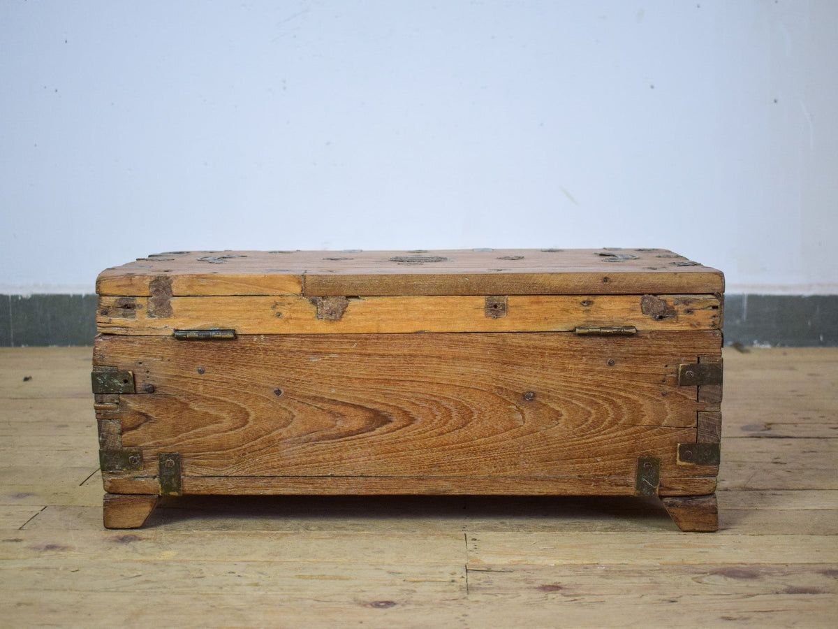 Vintage Rustic Wooden Metal Bound Chest Box
