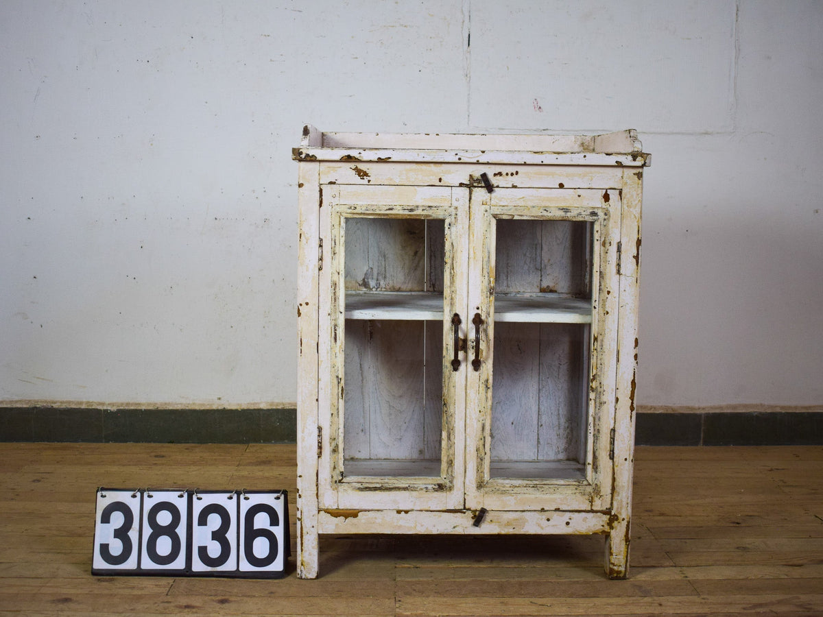 Vintage Worn Painted Rustic Cupboard Cabinet