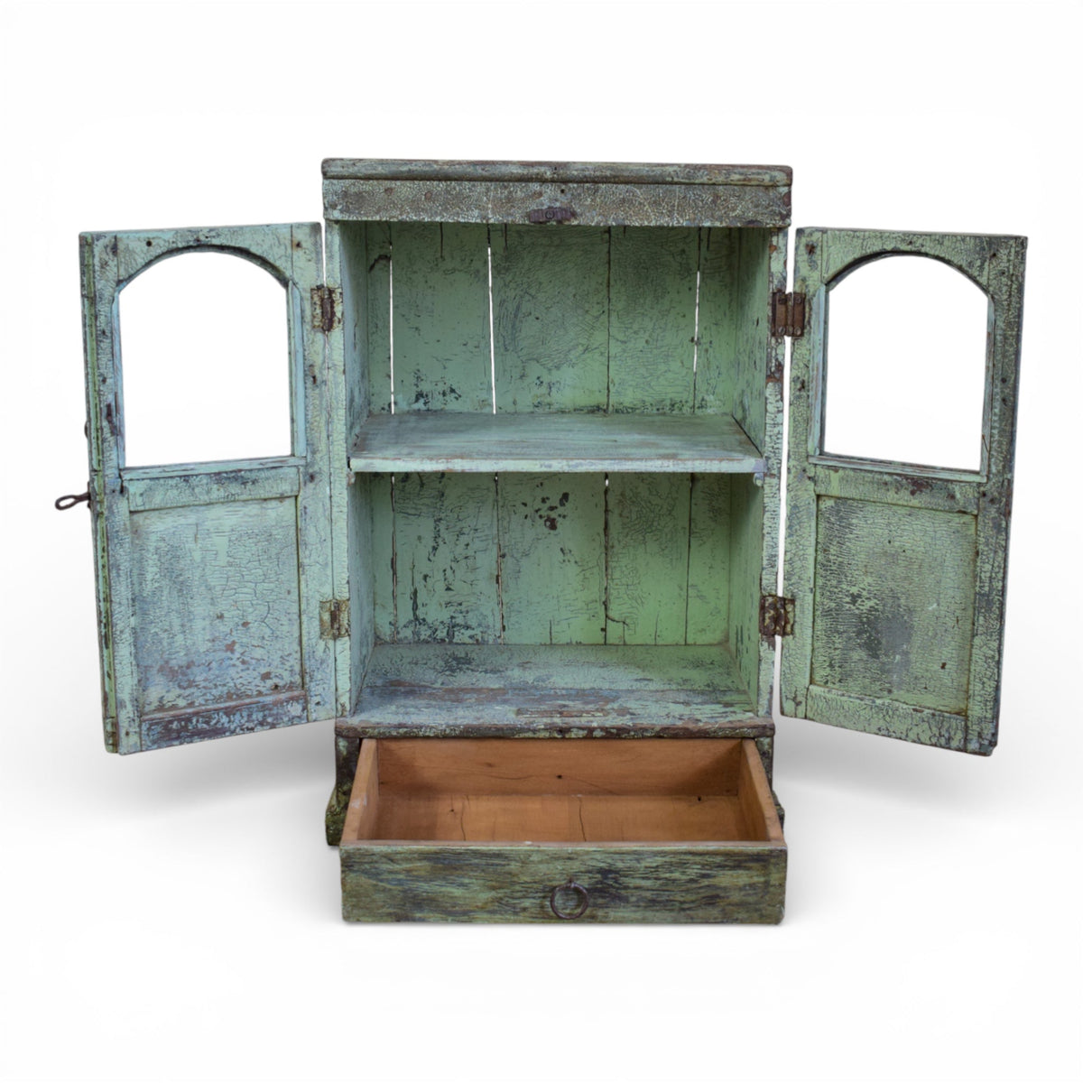 Vintage Worn Painted Rustic Cupboard Cabinet