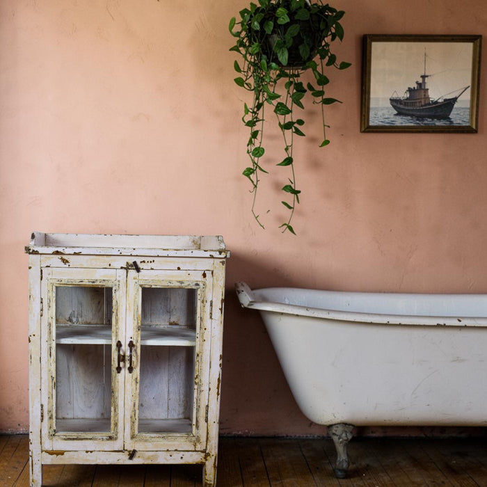 Vintage Worn Painted Rustic Cupboard Cabinet