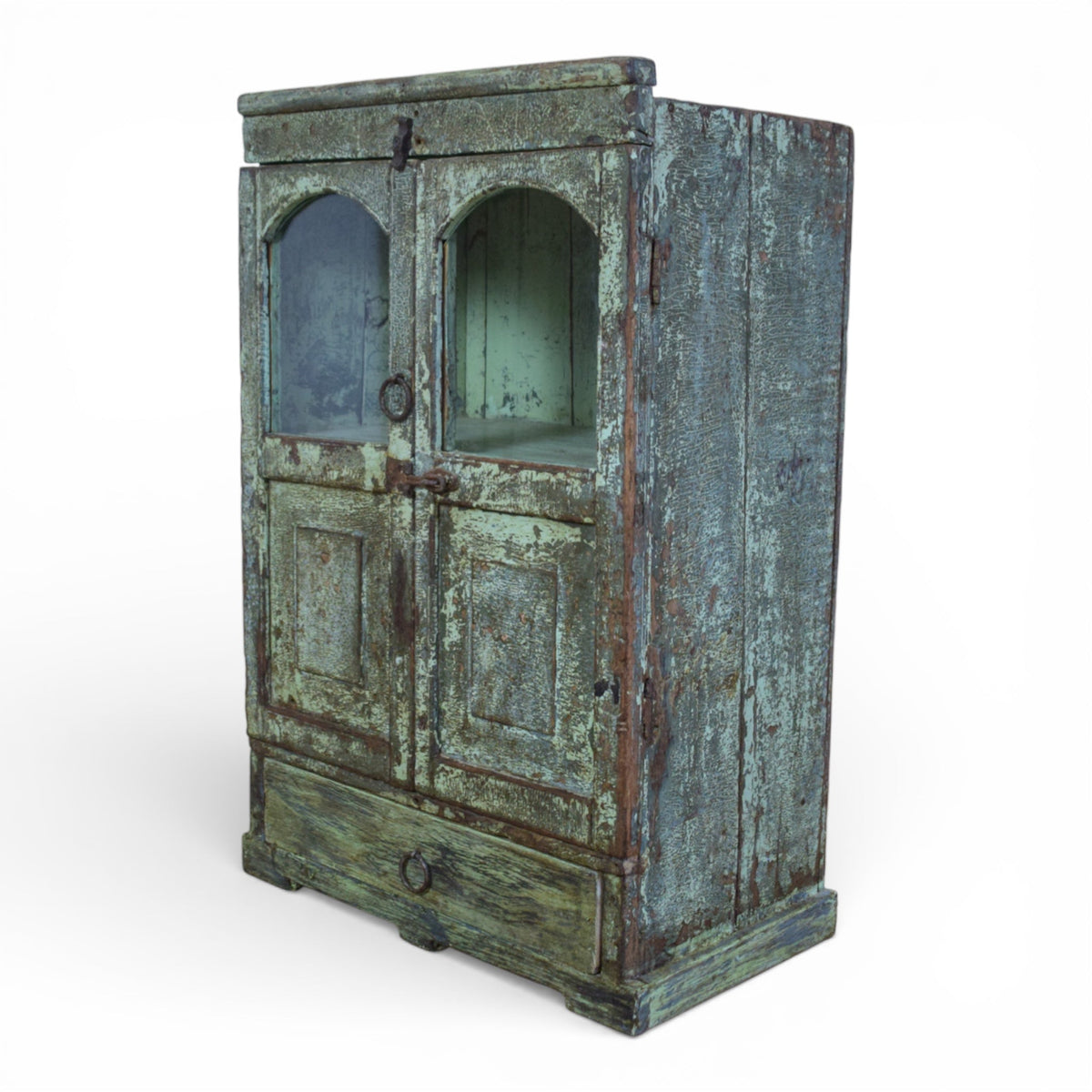 Vintage Worn Painted Rustic Cupboard Cabinet