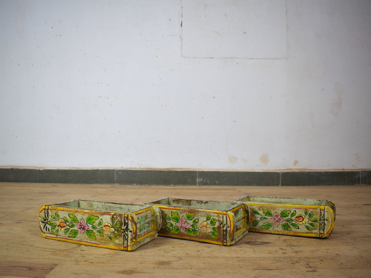 Vintage Indian Hand Painted Wooden Brick Mould Box