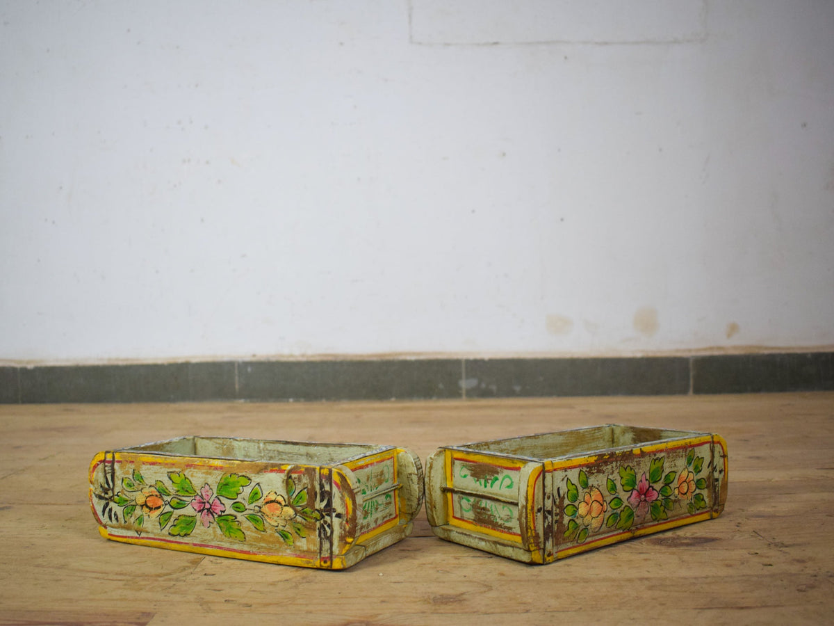 Vintage Indian Hand Painted Wooden Brick Mould Box