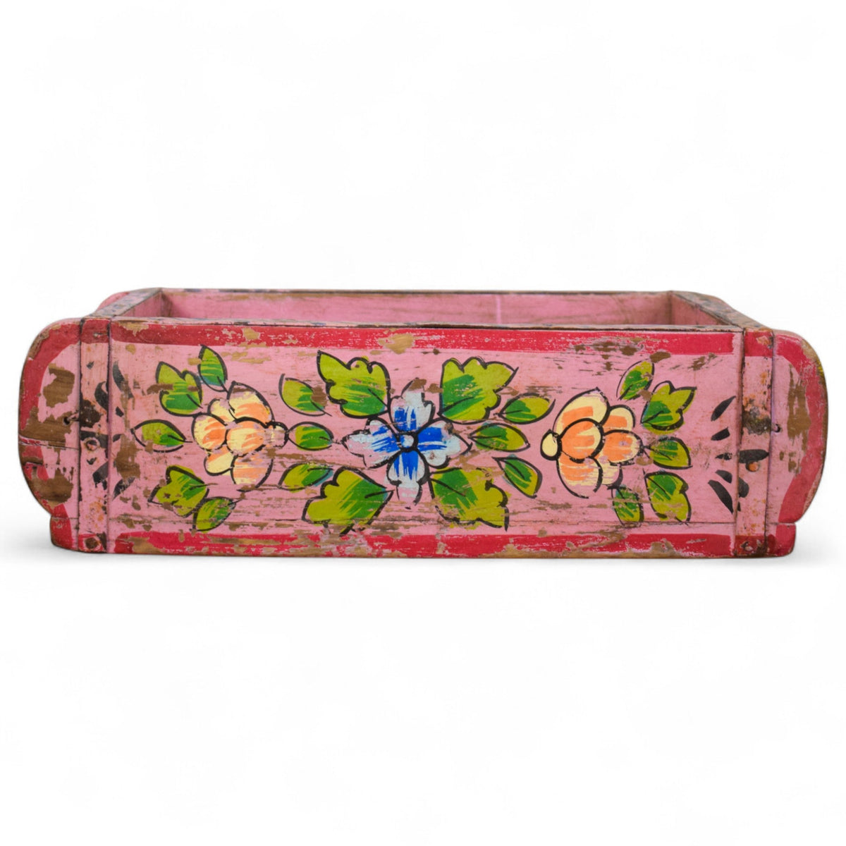 Vintage Indian Hand Painted Wooden Brick Mould Box
