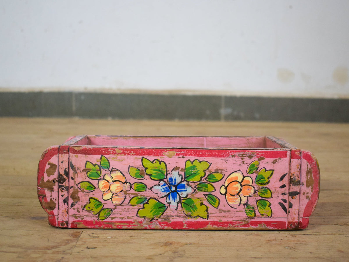 Vintage Indian Hand Painted Wooden Brick Mould Box