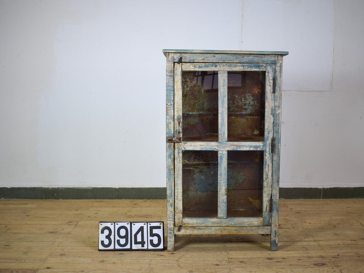 Vintage Worn Painted Rustic Cupboard Cabinet