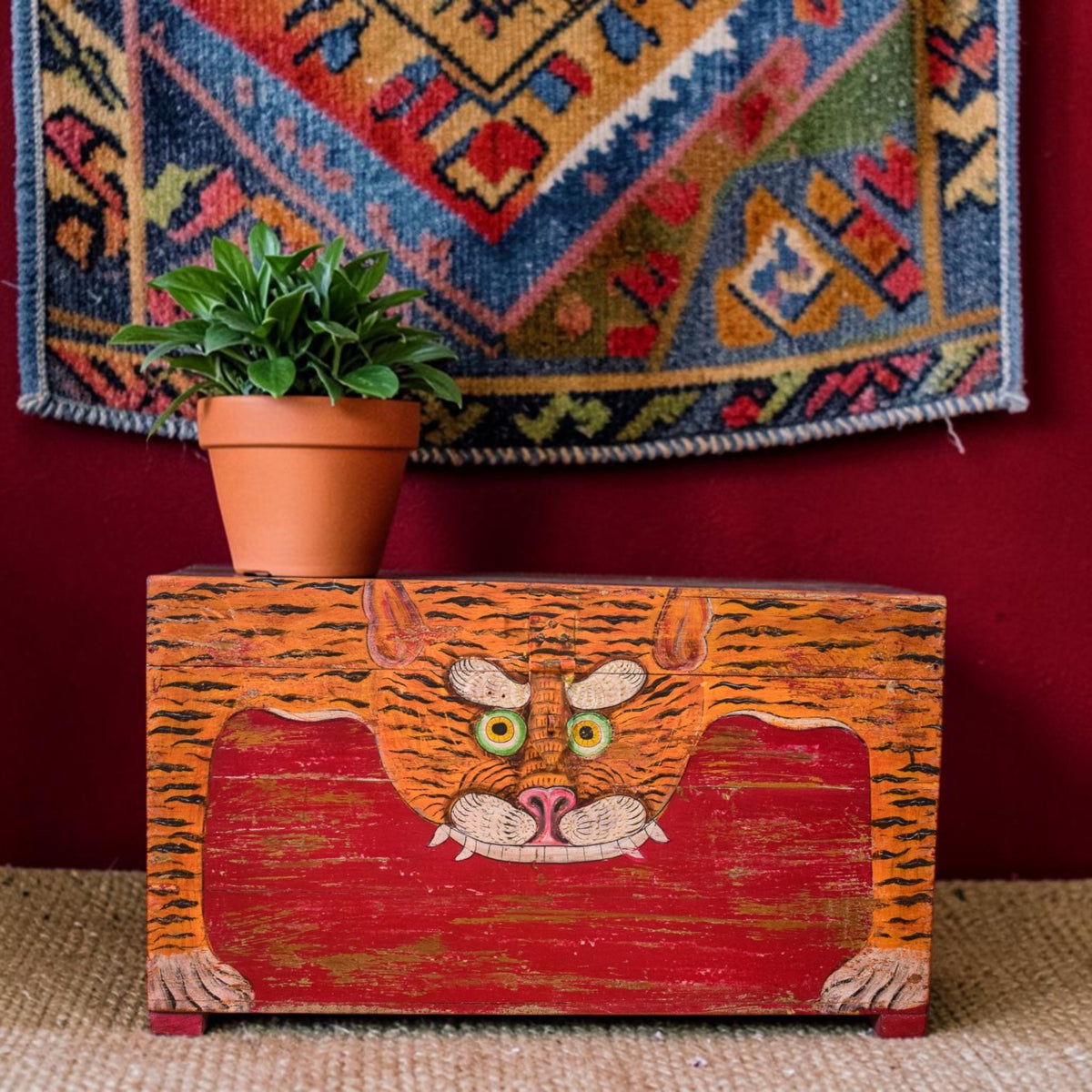 Hand Painted Vintage Chest Trunk Box Tiger