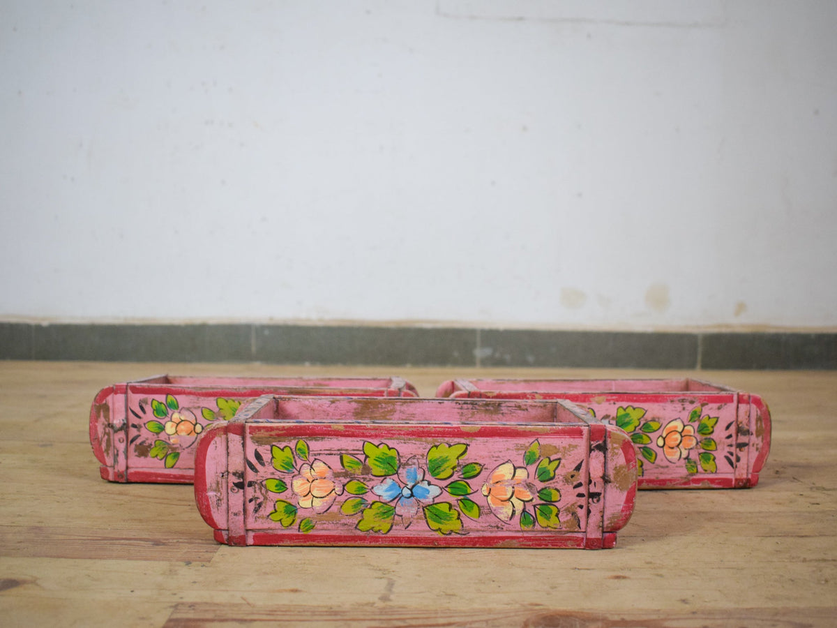Vintage Indian Hand Painted Wooden Brick Mould Box
