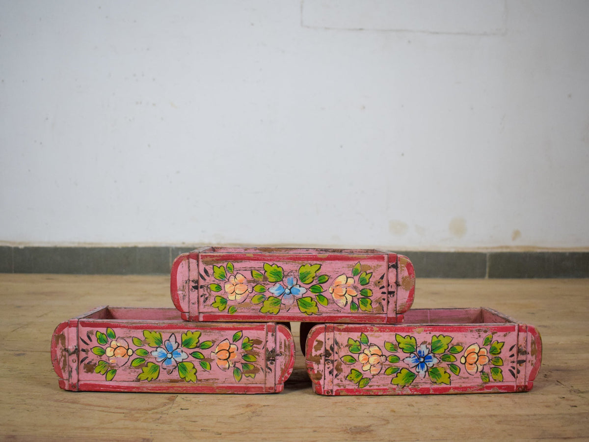 Vintage Indian Hand Painted Wooden Brick Mould Box