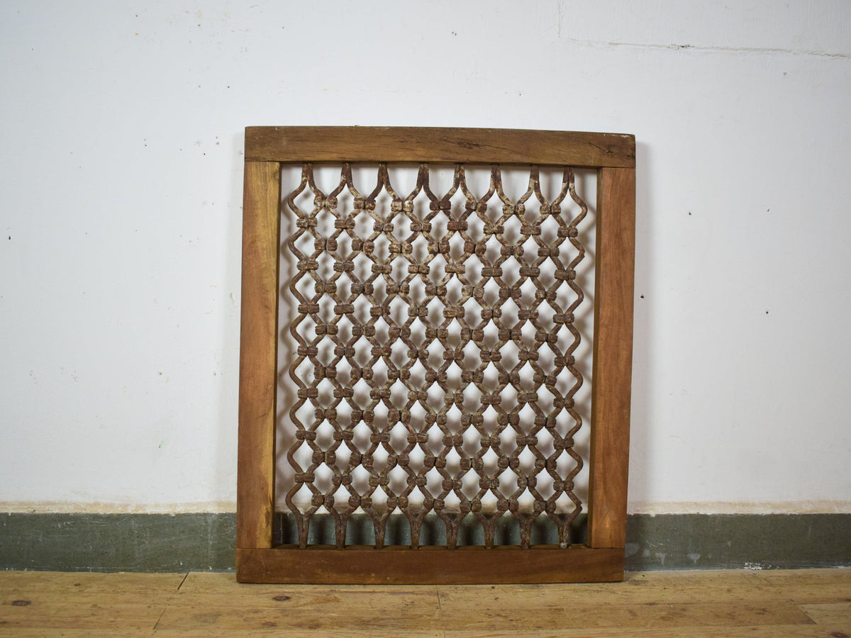 Vintage Wooden Iron Metal Indian Jali Window Frame