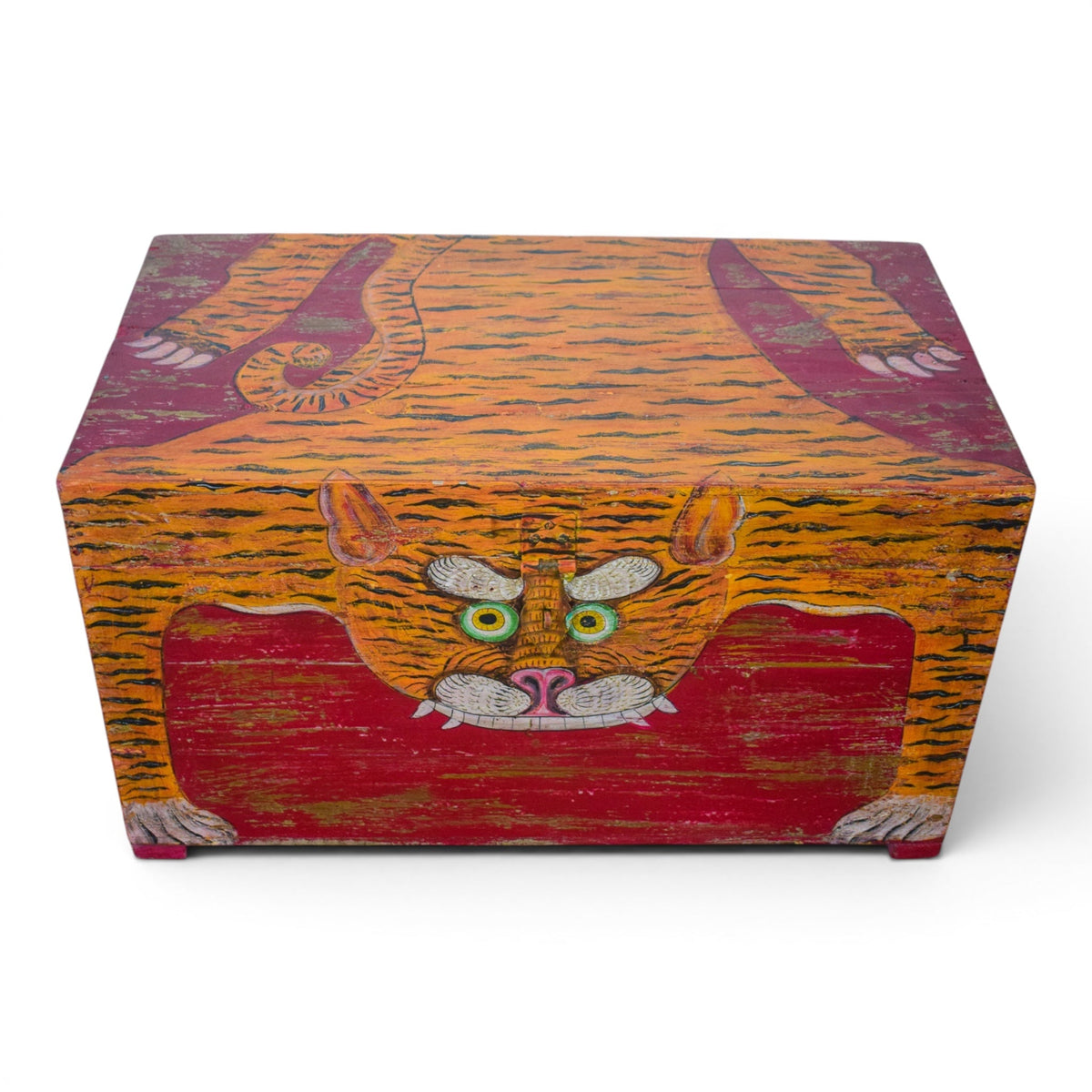 Hand Painted Vintage Chest Trunk Box Tiger