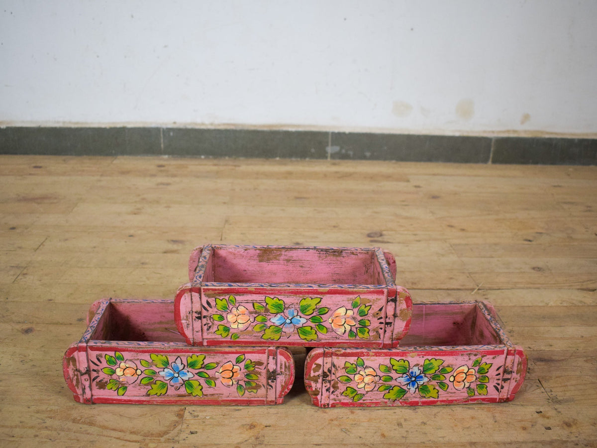 Vintage Indian Hand Painted Wooden Brick Mould Box