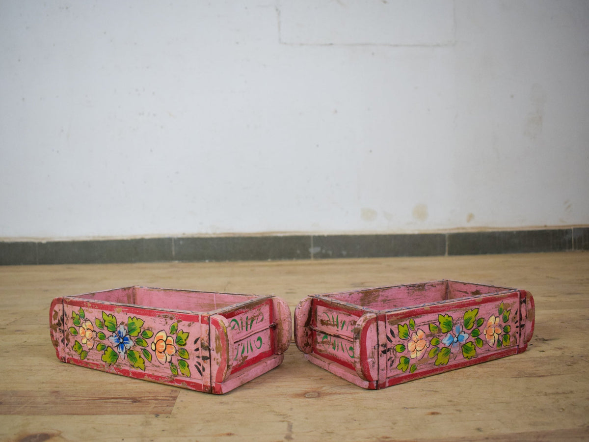 Vintage Indian Hand Painted Wooden Brick Mould Box