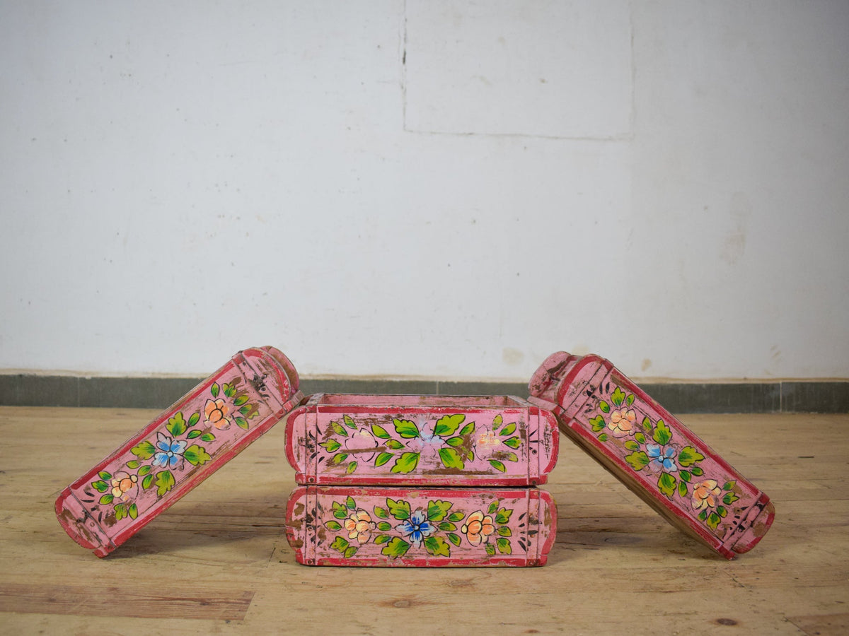 Vintage Indian Hand Painted Wooden Brick Mould Box