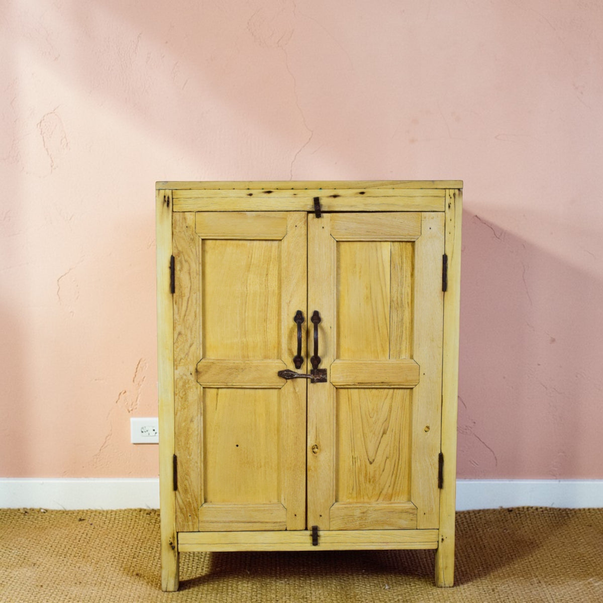 Vintage Rustic Bleached Wood Cupboard Cabinet Storage