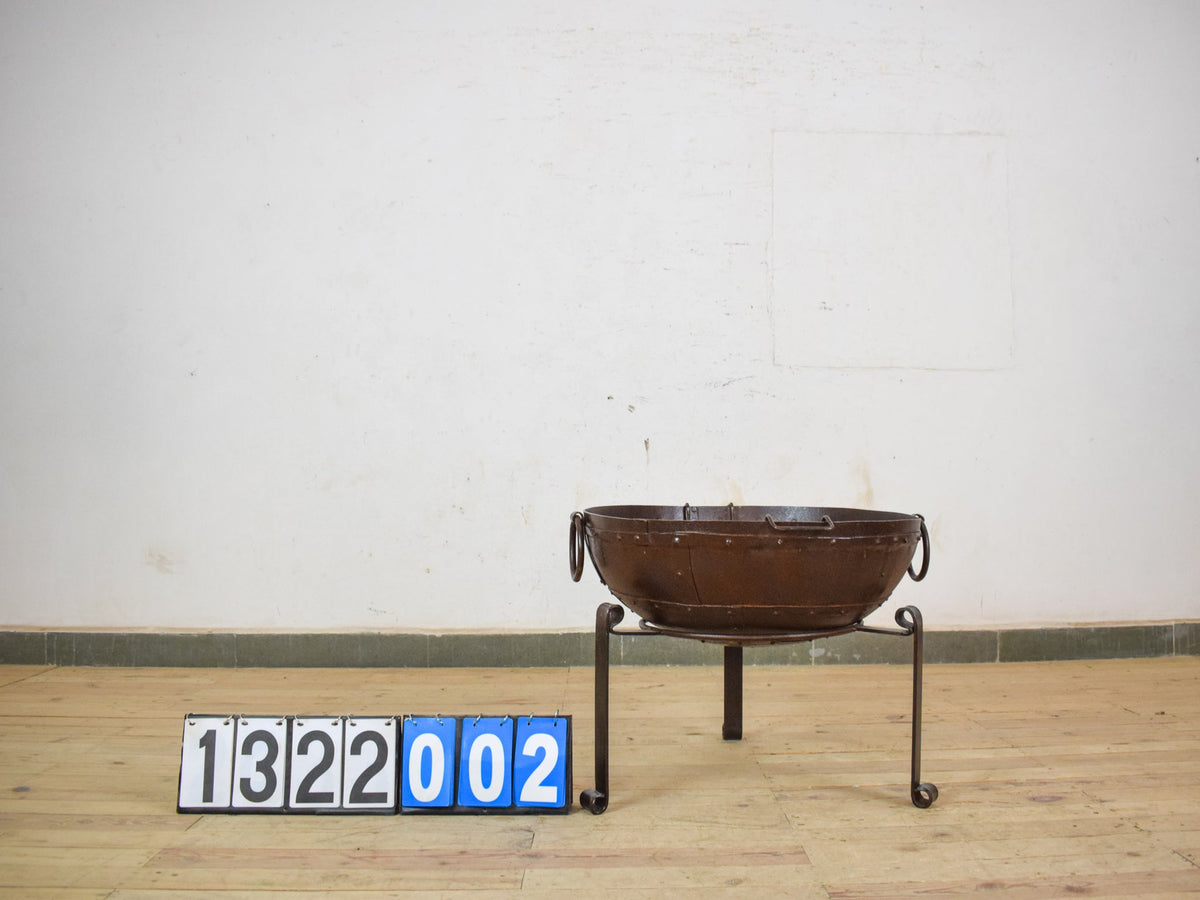 Hand Made Reclaimed Metal Kadai Fire Bowl Pit with Stand & Grill - 60cm