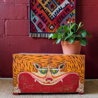 Hand Painted Vintage Chest Trunk Box Tiger