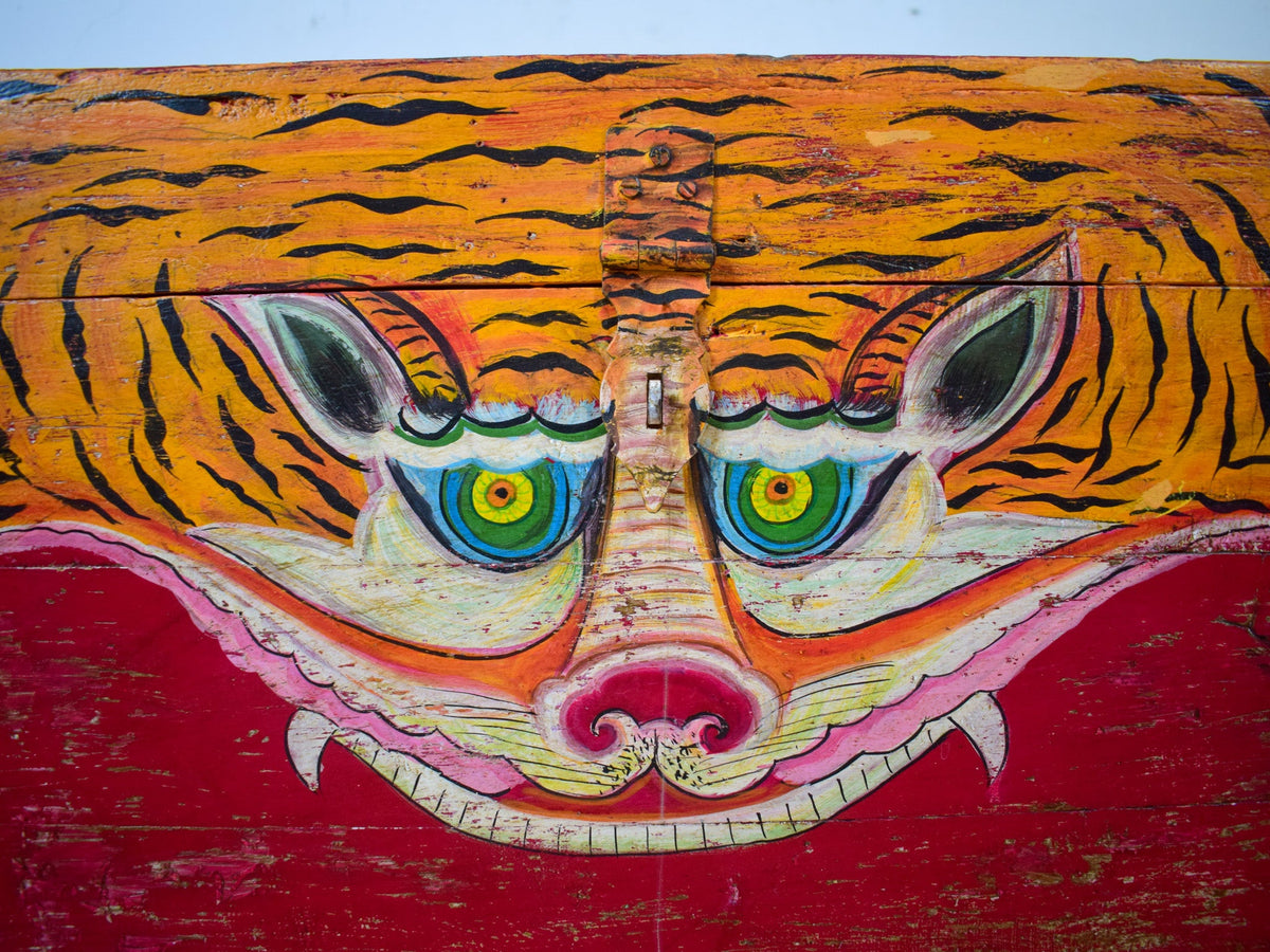 Hand Painted Vintage Chest Trunk Box Tiger