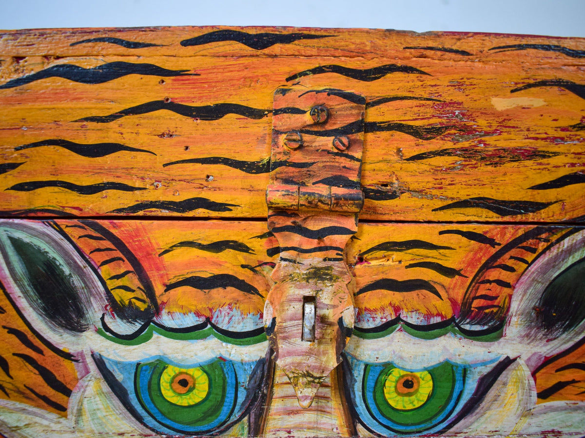 Hand Painted Vintage Chest Trunk Box Tiger