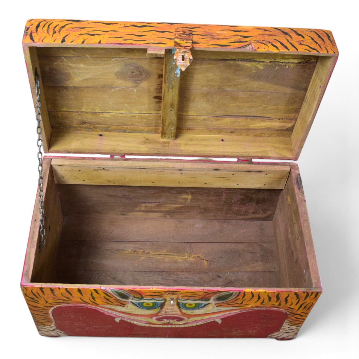 Hand Painted Vintage Chest Trunk Box Tiger
