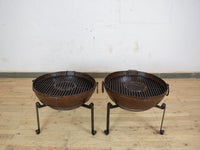 Hand Made Reclaimed Metal Kadai Fire Bowl Pit with Stand & Grill - 60cm