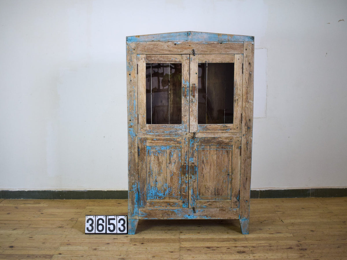 Vintage Worn Painted Rustic Cupboard Cabinet