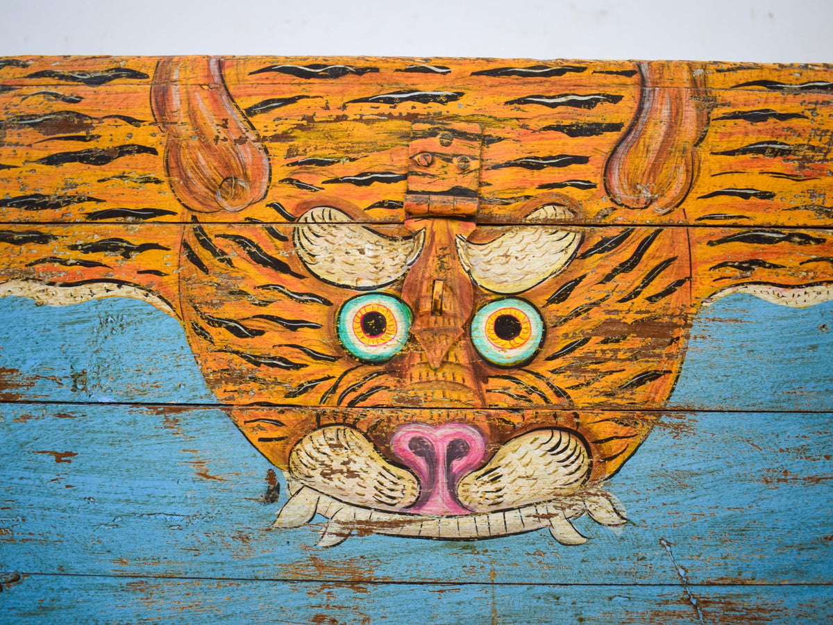 Hand Painted Vintage Chest Trunk Box Tiger