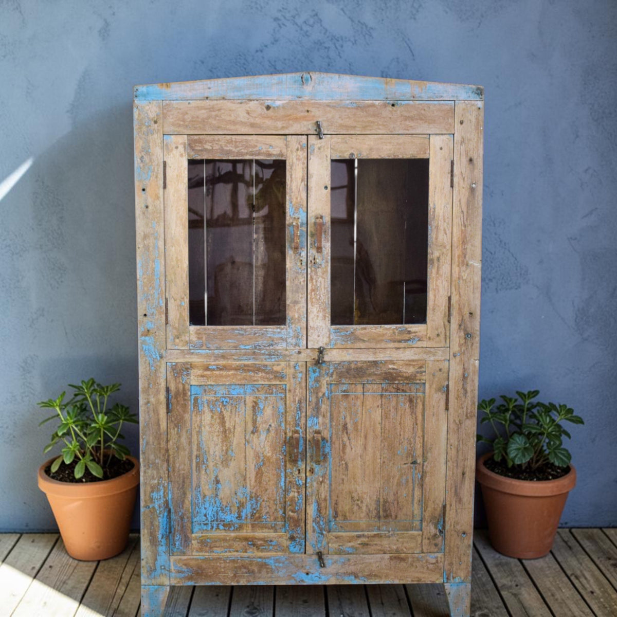 Vintage Worn Painted Rustic Cupboard Cabinet