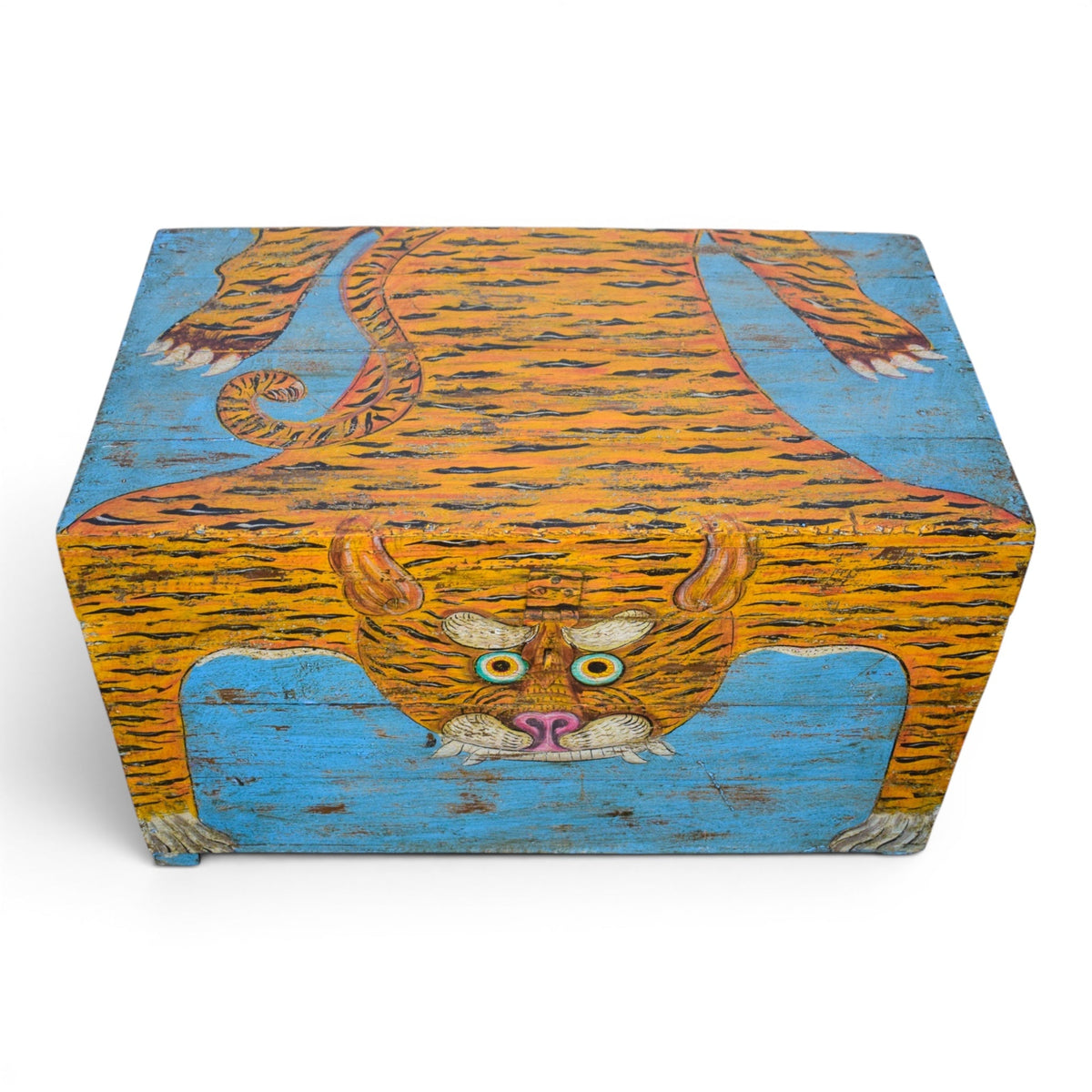 Hand Painted Vintage Chest Trunk Box Tiger