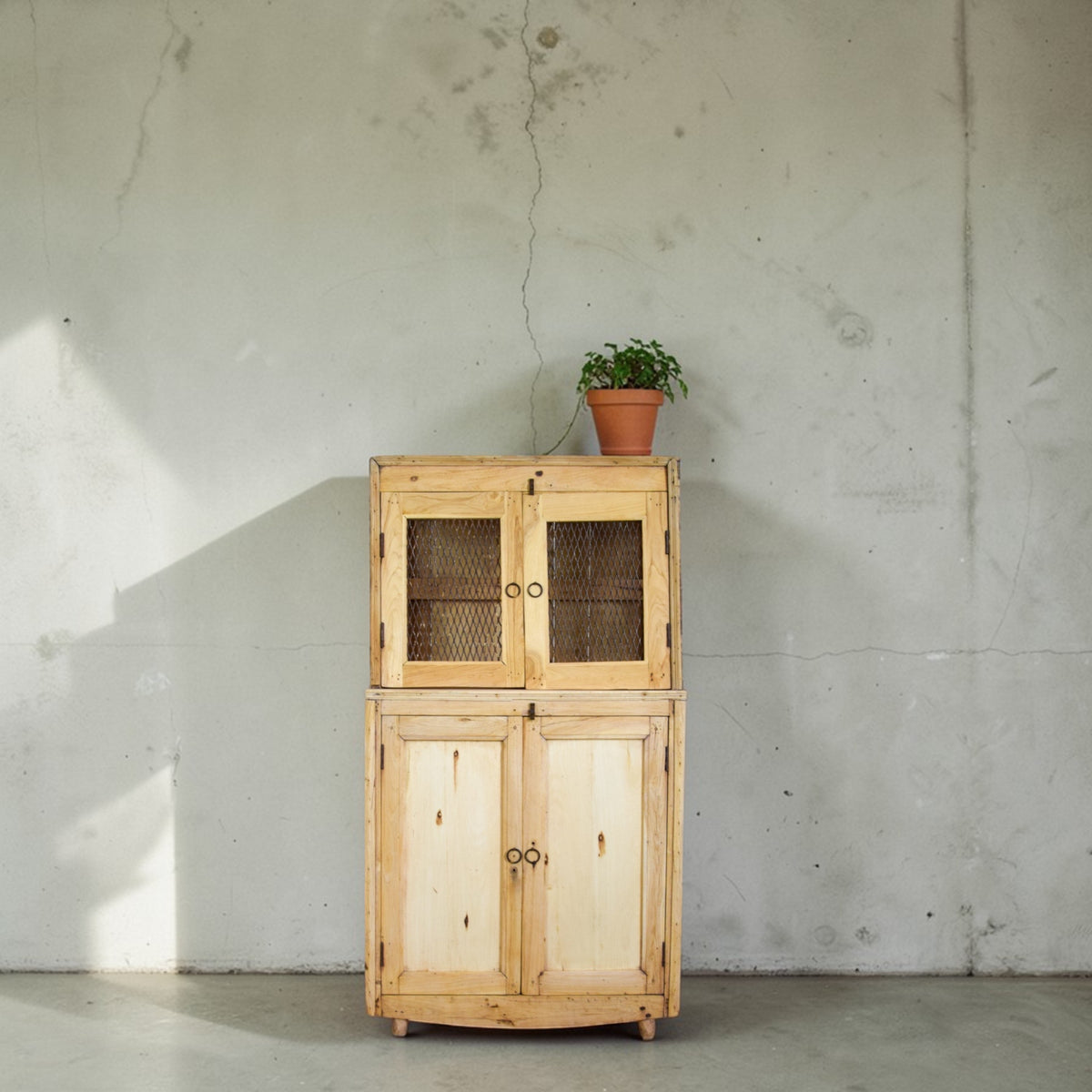 Vintage Rustic Bleached Wood Cupboard Cabinet
