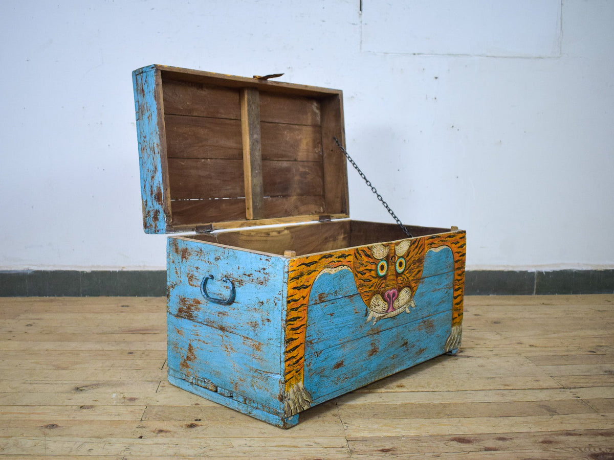 Hand Painted Vintage Chest Trunk Box Tiger