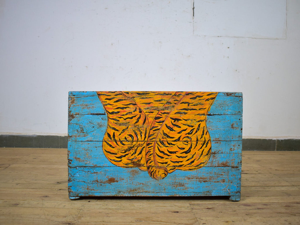 Hand Painted Vintage Chest Trunk Box Tiger