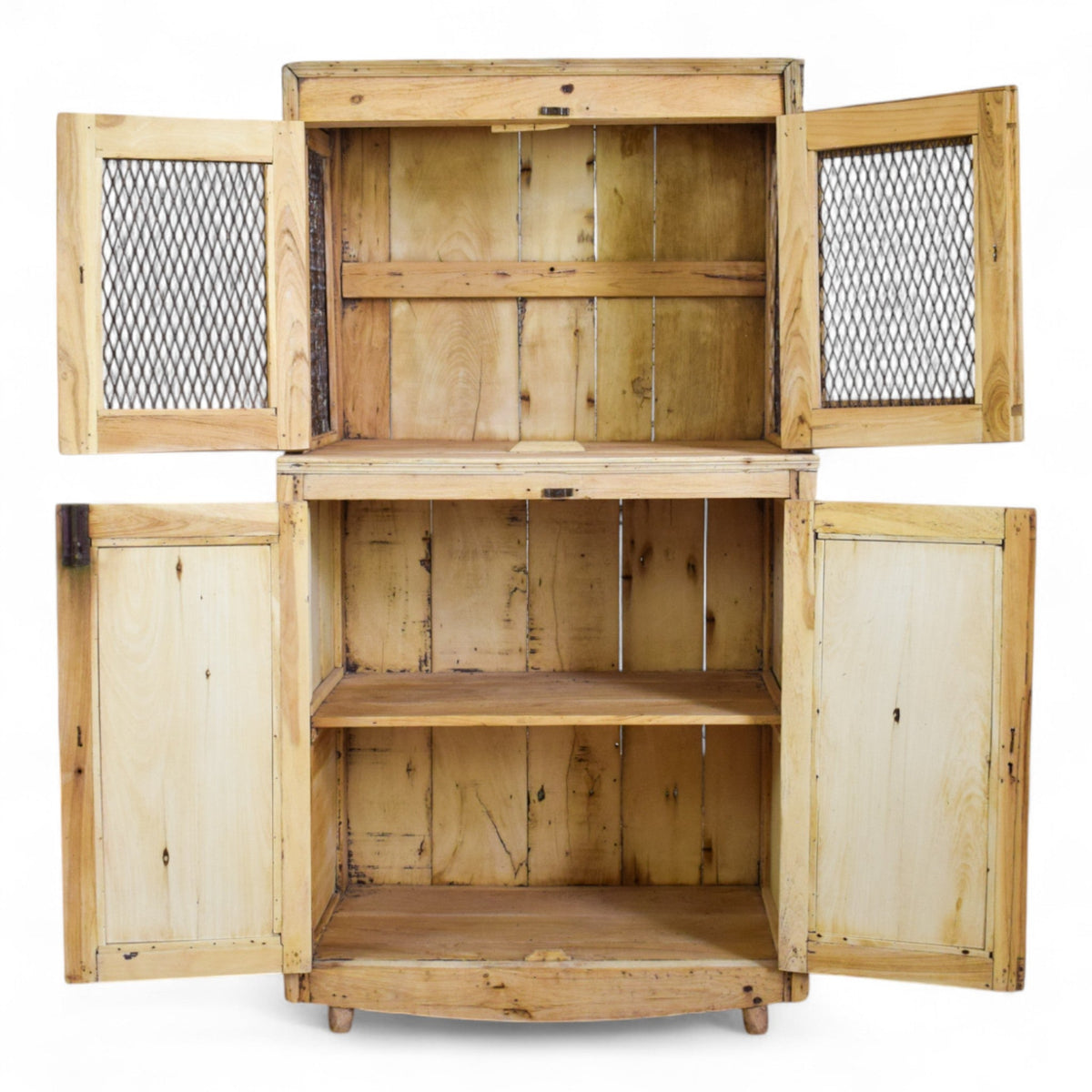 Vintage Rustic Bleached Wood Cupboard Cabinet