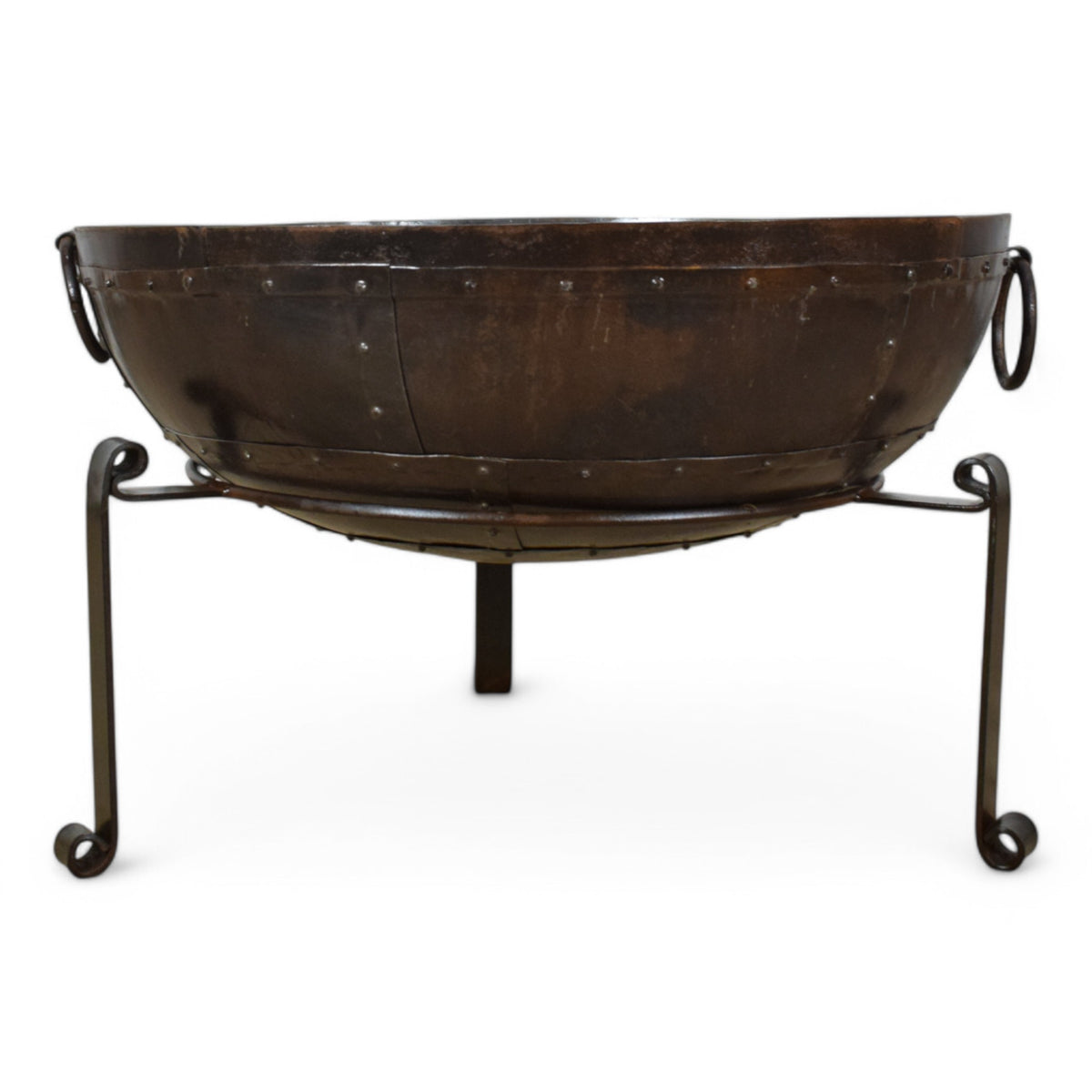 Hand Made Reclaimed Metal Kadai Fire Bowl Pit with Stand - 80cm