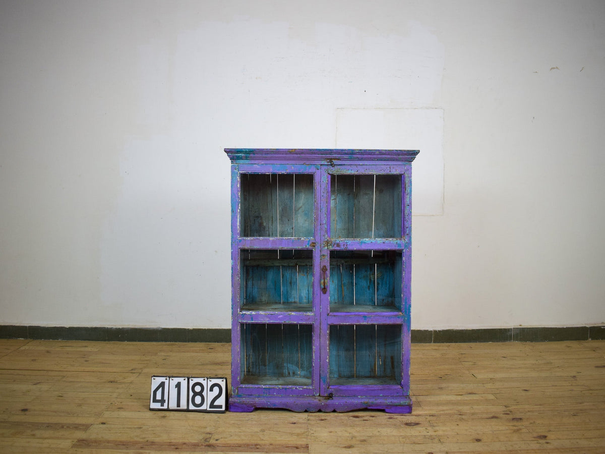 Vintage Worn Painted Rustic Cupboard Cabinet