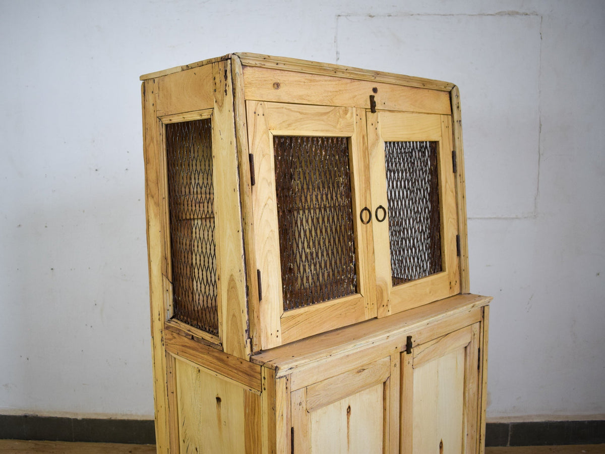Vintage Rustic Bleached Wood Cupboard Cabinet