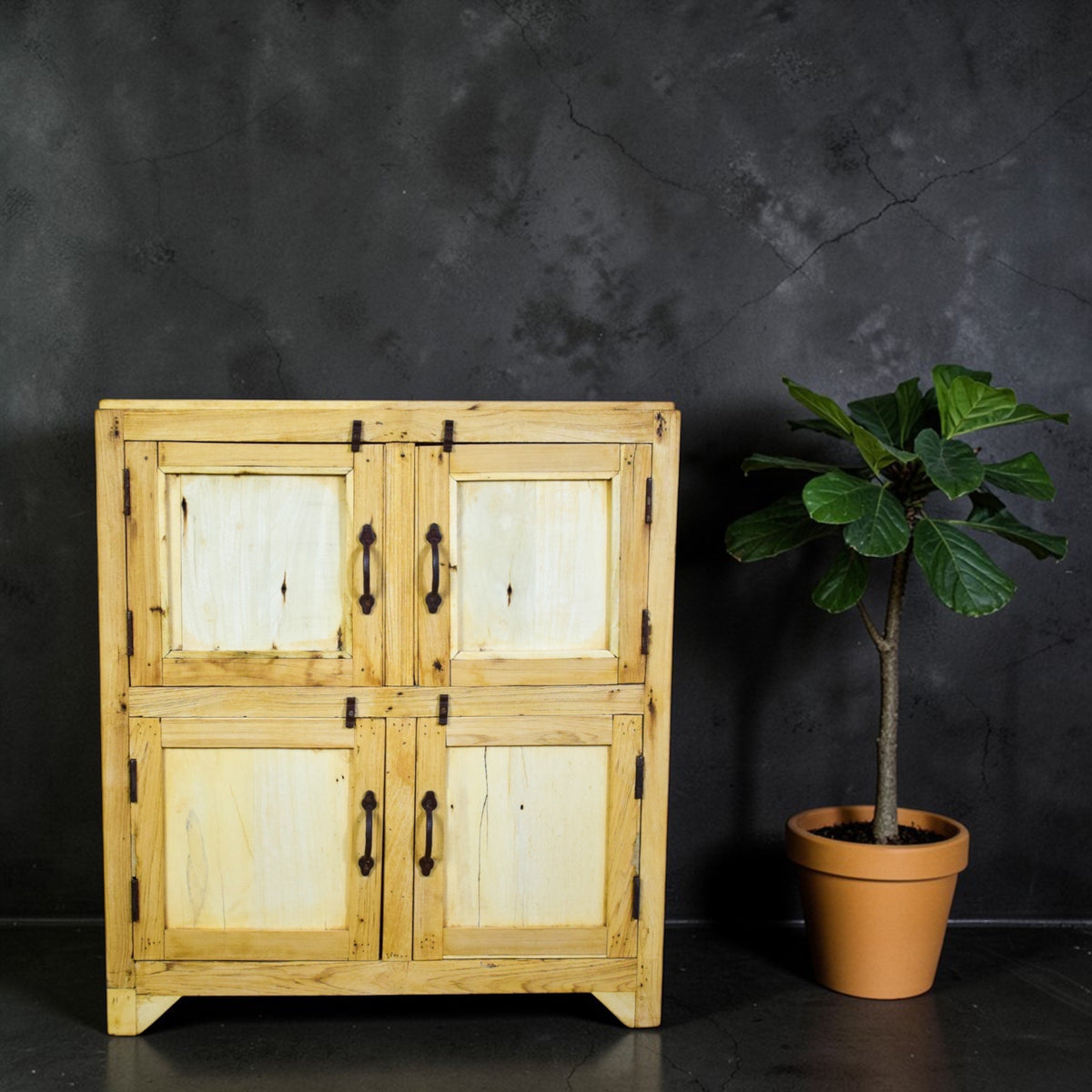 Vintage Rustic Bleached Wood Cupboard Cabinet Storage