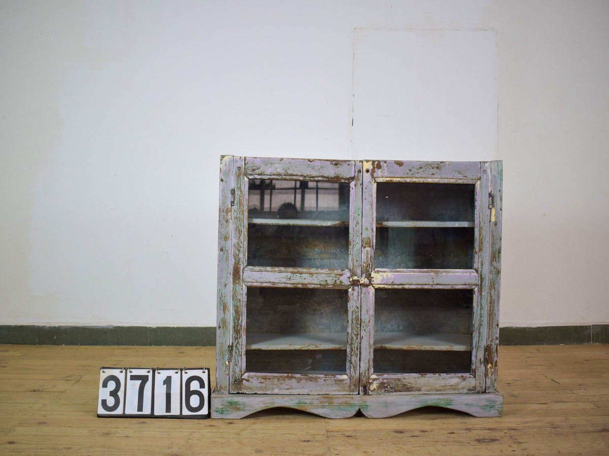 Vintage Worn Painted Rustic Cupboard Cabinet
