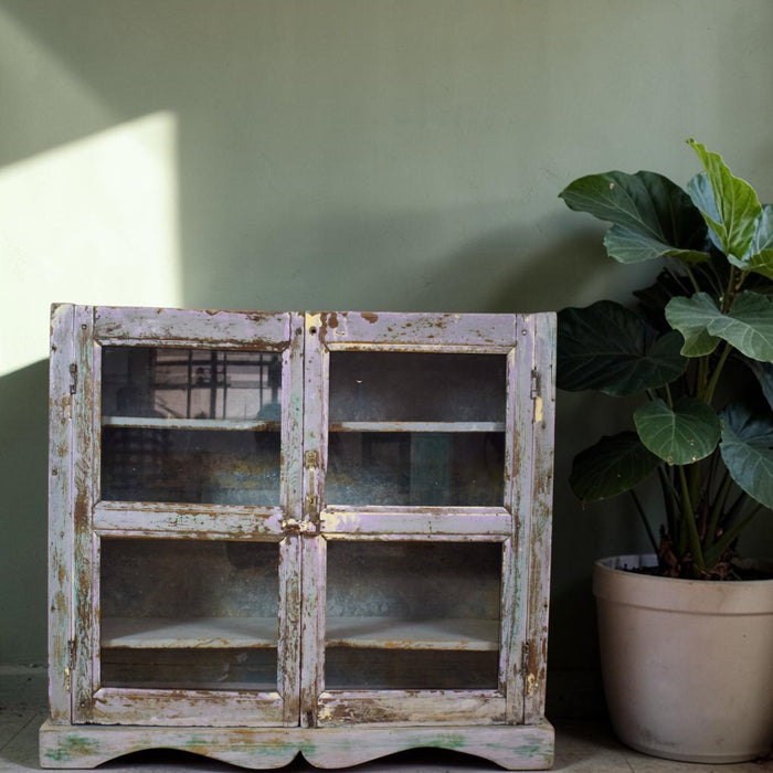 Vintage Worn Painted Rustic Cupboard Cabinet
