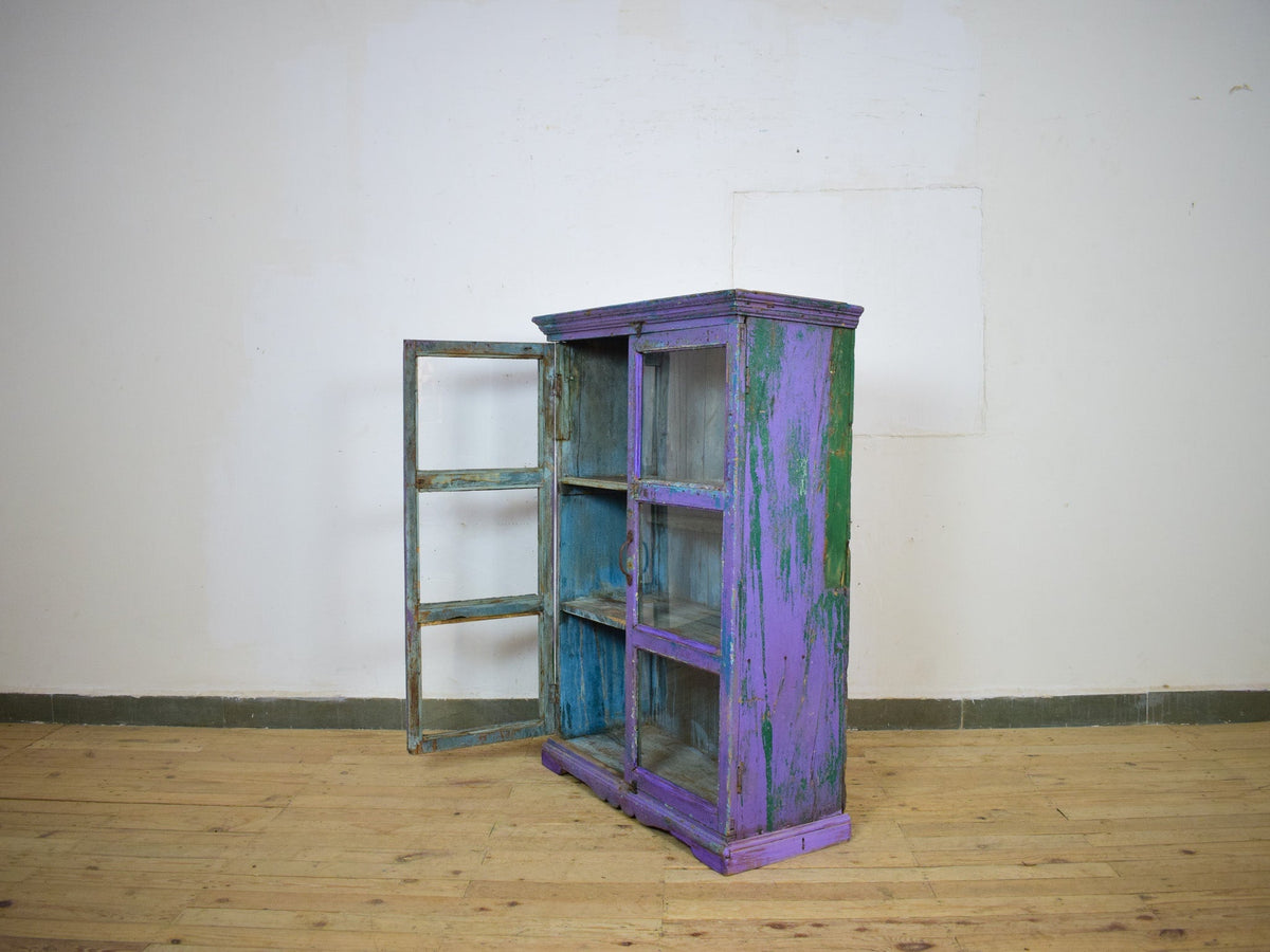 Vintage Worn Painted Rustic Cupboard Cabinet