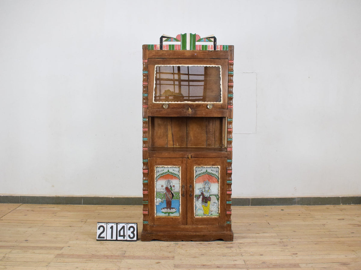 Vintage Indian Cupboard Cabinet With Reverse Glass Paintings
