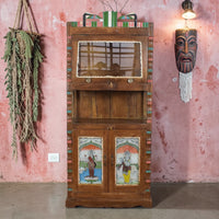 Vintage Indian Cupboard Cabinet With Reverse Glass Paintings