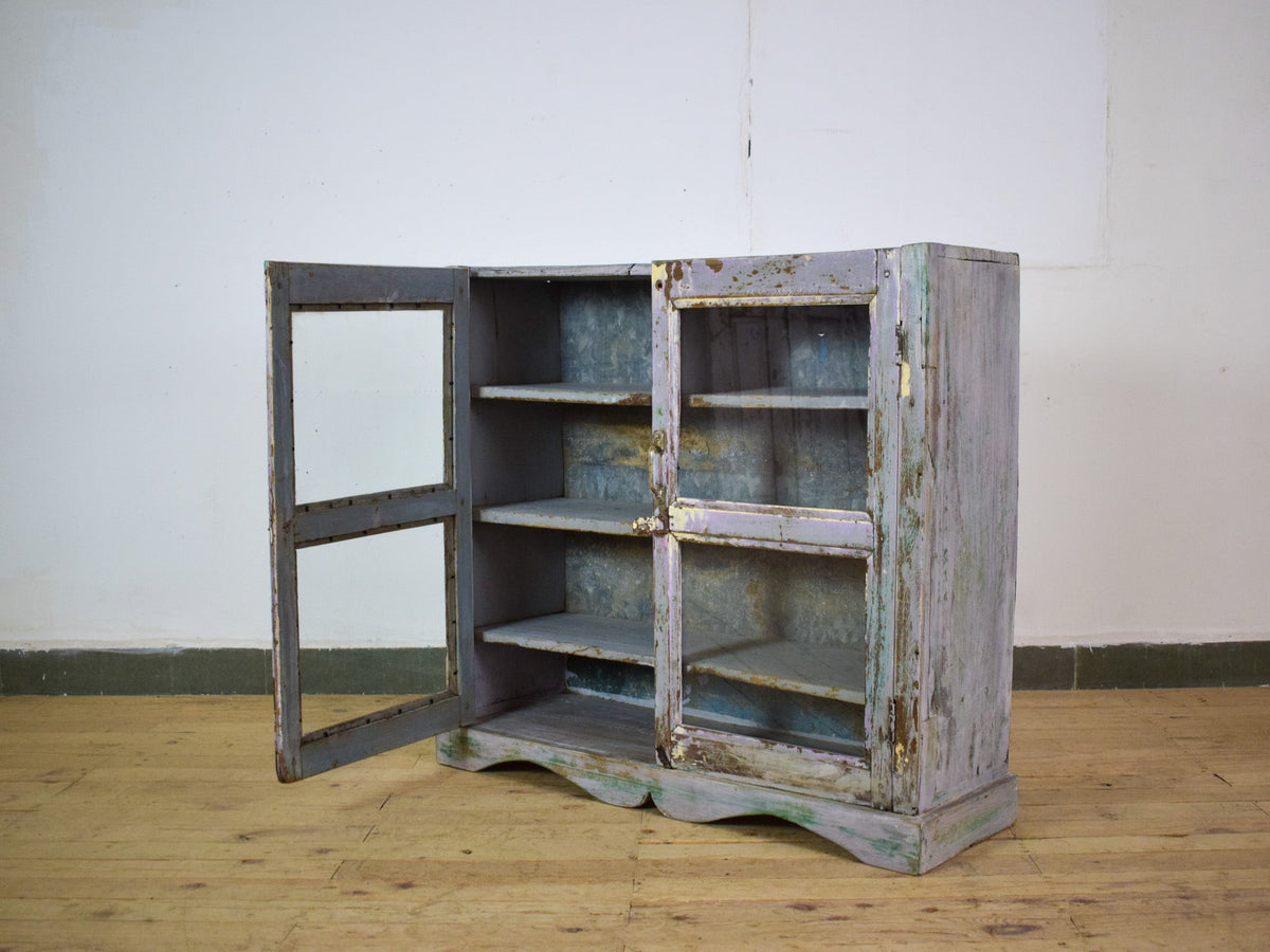 Vintage Worn Painted Rustic Cupboard Cabinet