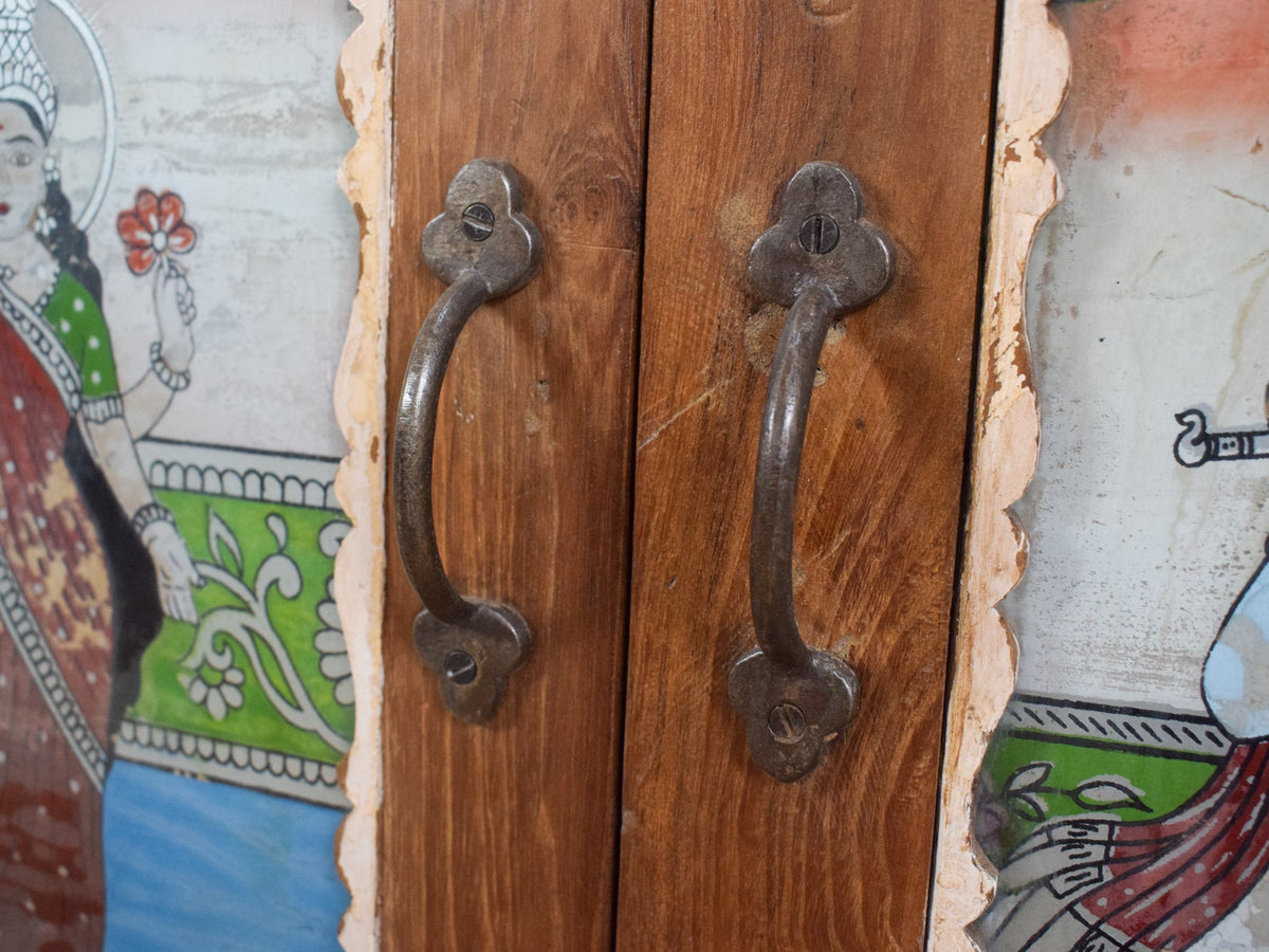 Vintage Indian Cupboard Cabinet With Reverse Glass Paintings