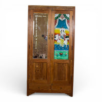 Vintage Rustic Indian Cupboard Cabinet With Glass Painting and Mirror