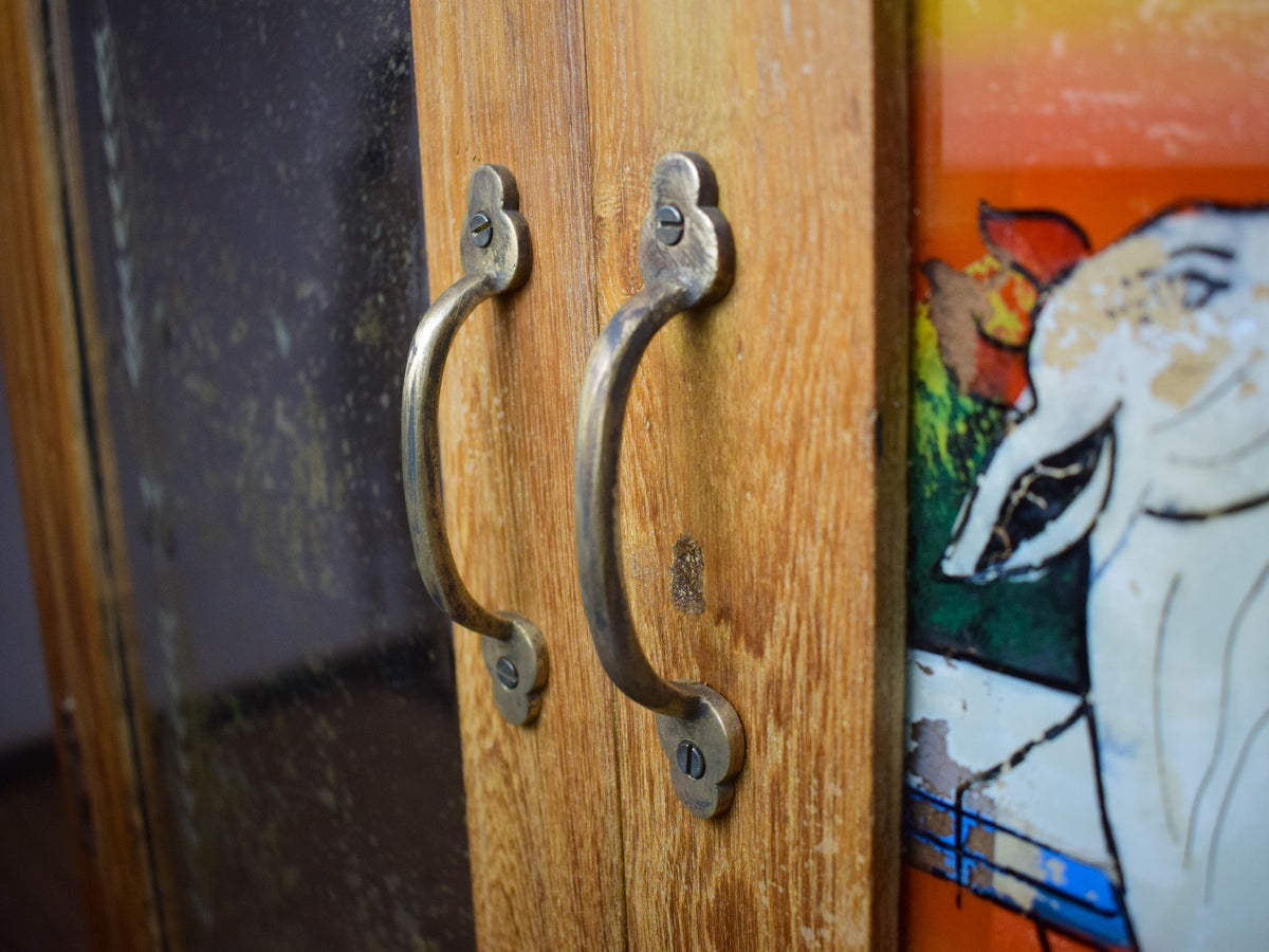 Vintage Rustic Indian Cupboard Cabinet With Glass Painting and Mirror