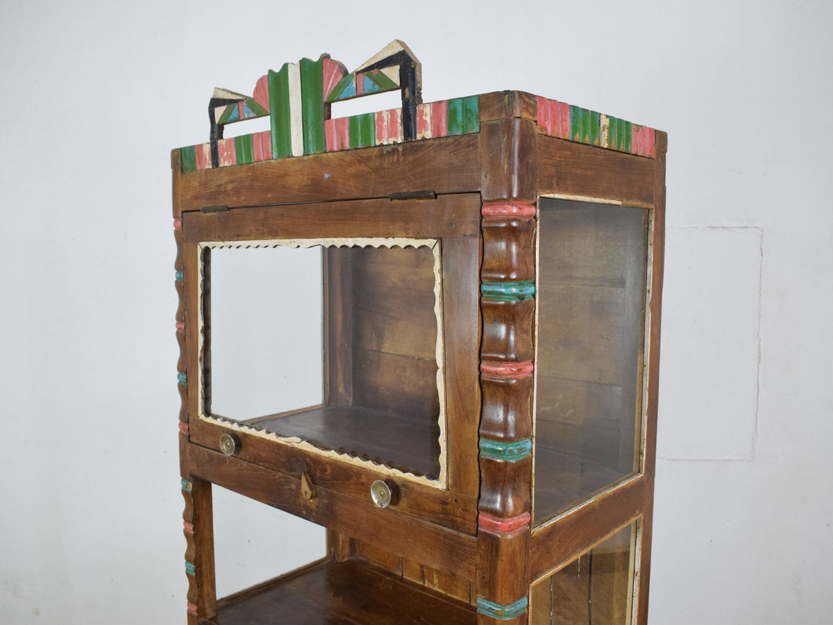 Vintage Indian Cupboard Cabinet With Reverse Glass Paintings